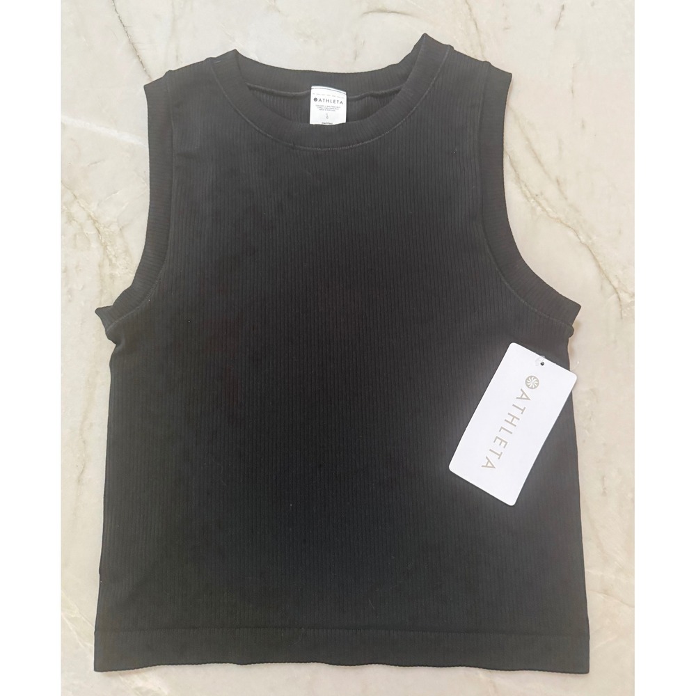 Women's Athleta Renew Seamless Muscle Tank Black Ribbed Top Size Large NWT - Picture 1 of 8